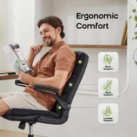 Office Chair Adjustable Desk Chair Mid Back Executive Comfortable Bonded Leather Ergonomic Back Support Home Computer Chair with Padded Flip-up Armrest Swivel Wheels (Black) - Image 3