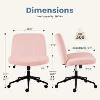 DUMOS Criss Cross Chair with Wheels, Legged Office Armless Wide Desk Seat with Dual-Purpose Base, Adjustable Swivel Teddy Fabric Task Vanity Home Bedroom, Pink - Image 2
