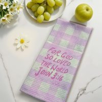 Trendy Pink Checkered Christian Kitchen Dish Towels 16x24 Inch, John 3:16 Bible Verse Decor Hand Towels for Bathroom, Religious Christian Gifts for Women, Preppy Bathroom Decor - Image 3