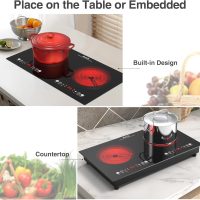 VBGK Electric cooktop,110V 24 inch 2 Burner Electric Cooktop,Built-in and Countertop Stove Top,2200W Stove,9 Power Levels, Kids Lock & Timer,LED touch control,Overheat Protection - Image 6