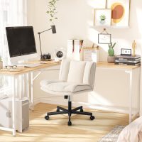 LEAGOO Criss Cross Chair with Wheels, Furry Armless Desk Chair, Comfy Wide Seat Cross Legged Office Chair, Stylish Height Adjustable Cute Swivel Vanity Chair for Home Office, Make Up, Cream White - Image 9