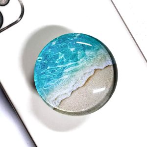 Clear Crystal Glitter Collapsible Expanding Moblile Cell Phone Grip Stand Holder for Smartphones and Tablets Phone Accessory (Blue Ocean Beach)