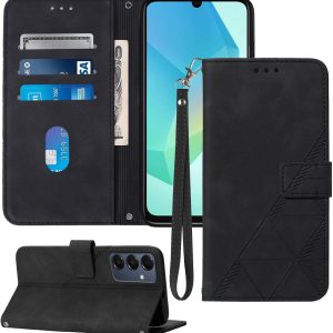 for Samsung A16 5G Case Wallet,Card Holder Slots Wrist Strap TPU Interior Protective Phone,Stand PU Leather Folio Flip Cases Cover for Galaxy A16 (Black)