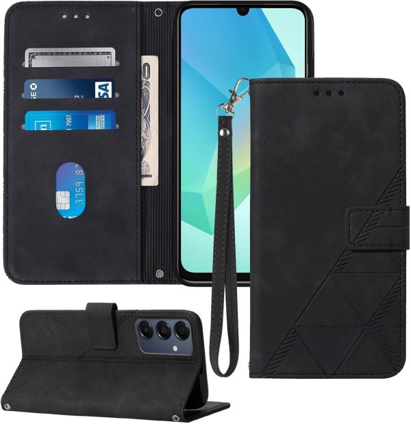 for Samsung A16 5G Case Wallet,Card Holder Slots Wrist Strap TPU Interior Protective Phone,Stand PU Leather Folio Flip Cases Cover for Galaxy A16 (Black)