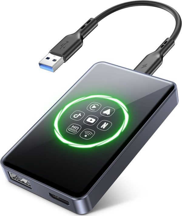 4-in-1 Wireless CarPlay & Android Auto Adapter,Magic Vedio Box Stream Netflix, YouTube, Disney+，HDMI Output, USB Drive & TF Card Support Upgrade OEM Wired CarPlay (4+32GB)