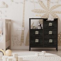 Furnulem 5 Drawer Black Dressers for Bedroom 2 Tier Shelf Storage Small Fabric Dresser for Closet Sturdy Metal Frame Modern Style Storage Cabinets Organization Units for Hallway Rooms - Image 8