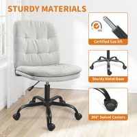Home Office Desk Chair Comfy - Armless Criss Cross Chair with Wheels Vanity Chair Office Chairs Rolling Swivel Height Adjustable for Adults - Light Grey - Image 6