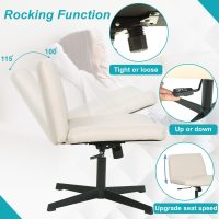 BestOffice Criss Cross Chair Comfy Armless Cross Legged Office Chair No Wheels Desk Chair Wide Adjustable Swivel Computer Task Vanity Chair for Reading, Computer Gaming, Home Office, Vanity (Beige) - Image 5