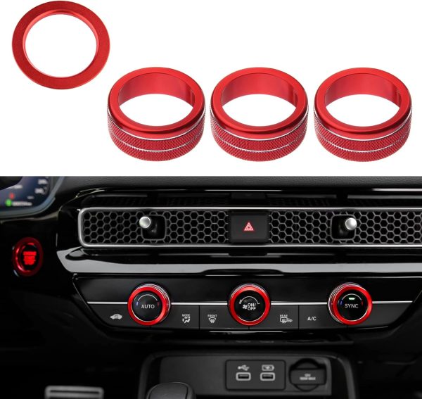 CKE Compatible with Honda Civic Accord CR-V HR-V 2026 2025 2024 2023 Accessories Car Center Console Cover AC Knob Engine Start Cover Rings for 11th Gen Civic -Red
