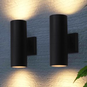 LEONLITE Modern Outdoor Cylinder Wall Lights 12", Porch Light in 2 Lights, Up Down Lights, Matte Black Waterproof Wall Sconce, Aluminum, E26 Base, Exterior Light Fixture Wall Mount, ETL, Pack of 2