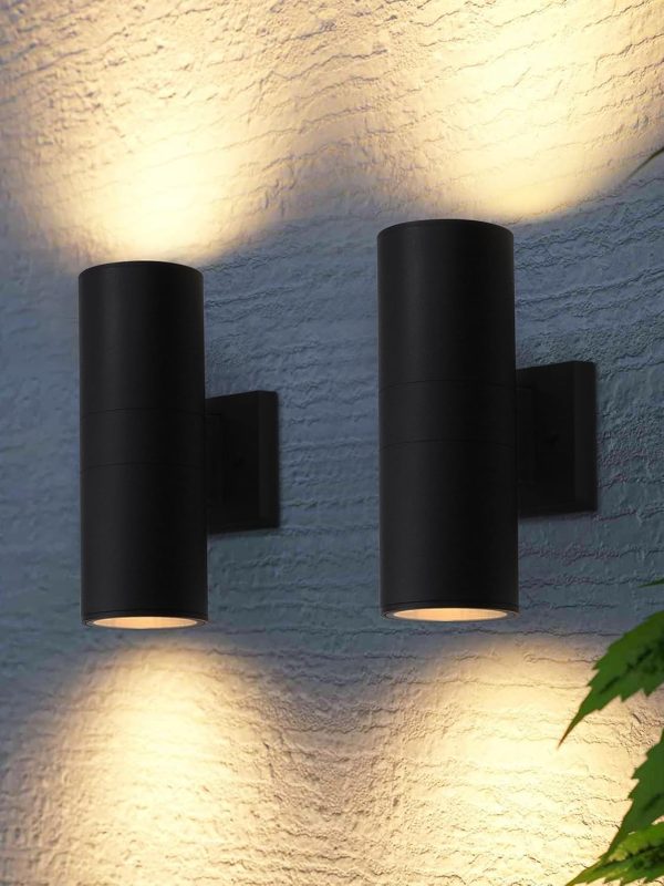 LEONLITE Modern Outdoor Cylinder Wall Lights 12", Porch Light in 2 Lights, Up Down Lights, Matte Black Waterproof Wall Sconce, Aluminum, E26 Base, Exterior Light Fixture Wall Mount, ETL, Pack of 2