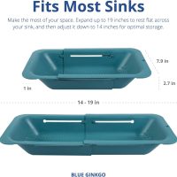 BLUE GINKGO Over the Sink Colander Strainer Basket - Wash Vegetables and Fruits, Drain Cooked Pasta and Dry Dishes - Extendable - New Home Kitchen Essentials (7.9 W x 14.5-19.5 L x 2.75 H) - Teal - Image 5