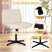 BLKMTY Home Criss Cross Legged Chair Armless Office Desk Chairs Height Adjustable Computer Chair No Wheels Wide Seat Ergonomic Vanity Chairs for Bedroom Living Room, Beige - Image 6