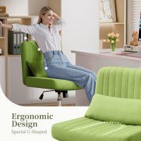 Warmiehomy Velvet Cross Legged Office Chair, Comfy Desk Chair for Home Office, Criss Cross Chair with Wheels, Height Adjustable Vanity Chair, Swivel Wide Seat Computer Chair Gift, Light Green - Image 6