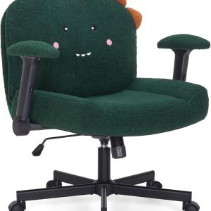 Sunchen Criss Cross Chair with Wheels and Arms, Cross Legged Office Chair with Wide Seat, Adjustable Cute Comfy Desk Chairs for Home Office, Bedroom, Vanity, Dark Green