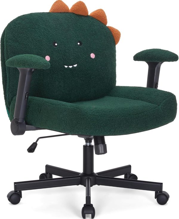 Sunchen Criss Cross Chair with Wheels and Arms, Cross Legged Office Chair with Wide Seat, Adjustable Cute Comfy Desk Chairs for Home Office, Bedroom, Vanity, Dark Green