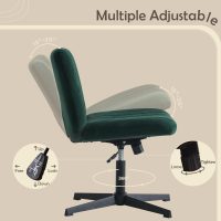 Criss Cross Legged Office Chair no Wheels Upholstered Wide Seat Armless Desk Chair Height Adjustable Swivel Computer Chair for Home Office, Bedroom, Makeup, Dark Green - Image 5