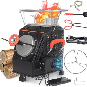 Wood Burning Camp Stove, Outdoor Portable Wood Burning Camp Stove, Large Stainless Steel Camping Stove for Outside Cooking Survival Campfire Patio Backyard Gathering 16"L x 13"W x 17"H3