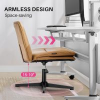 Redlife Leather Swivel Desk Chair Cross Legged Office Chair Wide Accent Chairs Height Adjustable Criss Cross Chairs, Wrapped Double Cushion, for Living Room Bedroom Reading Room (Brown) - Image 3