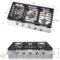 FOTILE GLS36502 36” Stainless Steel 5-Burner Gas Cooktop, Tri-Ring 22,000 BTUs Center Burner with Flame Failure Protection Removable Grates and Installation/LP Kit - Image 5