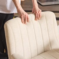 VINGLI Criss Cross Chair with Adjustable Flip-Up Arms,Cross Legged Chair with Wheels, Extra Wide Office Chair,Cozy Desk Chair for Home Office, Vanity, Apartment,Chenille Velvet,Beige - Image 5