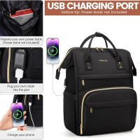 LOVEVOOK Laptop Backpack,15.6 Inch Professional Womens Purse Computer Bag Nurse Teacher Backpack,Waterproof College Work Bags Carry on Travel Back Pack with USB Port,Black - Image 3