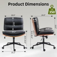 Office Chair, Criss Cross Legged Office Desk Chairs with Wheels, PU Leather Adjustable Swivel Walnut Task Chair with Wide Seat, Ergonomic Mid Back Computer Chair for Meeting Room, Home - Image 3