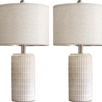 PoKat 23" Modern Ceramic Table Lamp Set of 2 for Living Room White Desk Lamps for Bedroom Farmhouse Bedside Nightstand Bedside Lamp End Table Lamps Beige - Image 8