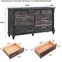 T4TREAM Farmhouse 7 Drawers Dresser Chests for Bedroom w/4 Solid Wood Feet & Column Design, Tall Wide Wooden Rustic Chest of Drawers, Storage Dressers for Bedroom, Living Room, Dark Rustic Oak - Image 2