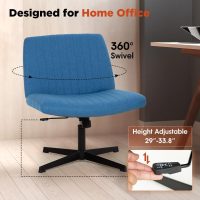 Cross Legged Office Chair No Wheels,Wide Desk Chair Comfy,Criss Cross Chair,Makeup Vanity Chair with Back,Wide Computer Chair for Adults for Home,Office,Make Up,Small Space - Image 4