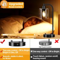 Set of 2 Industrial Table Lamps with USB Port, Fully Stepless Dimmable Bedside Lamps for Bedrooms, Nightstand Desk Lamp with Clear Glass Shade for Reading Living Room Office 2 LED Bulb Included - Image 3