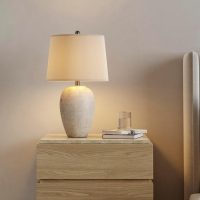 Nourison Home 23" Distressed Cream/Beige Rustic Ceramic Jar Table Lamp for Bedroom, Living Room, Dining Office, with Ivory Shade - Image 2