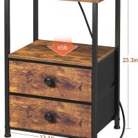 Night Stand Set 2, Nightstand with Charging Station, End Tables with Storage Shelf for Small Spaces, Bedside Table Side Tables with 2 Fabric Drawers for Bedroom, Rustic Brown, HETS020PBR - Image 3