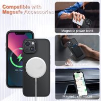 for iPhone 14 Case, iPhone 13 Case, with 1 Screen Protector, Matte Magnetic Slim Phone Cover, Support for Magsafe, Shockproof Protection Translucent Frosted Back,Black - Image 3