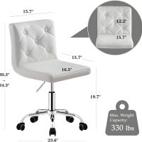 VECELO PU Leather Mid-Back Armless Vanity Chair Adjustable Height 360° Rolling Swivel for Home Office Work, White - Image 3