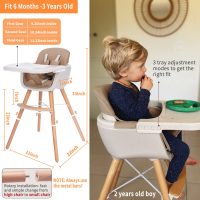 Mallify 3-in-1 Convertible Wooden High Chair, High Chairs for Babies and Toddlers, Baby High Chair with Adjustable Legs & Dishwasher Safe Tray, Made of Sleek Hardwood & Premium Leatherette, Brown - Image 5