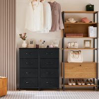 Sweetcrispy Nightstand Small Bedroom Dresser with 4 Fabric Drawers, Bed Side Furniture End Table, Wooden Top Cabinet Night Stand Dresser for Closet, Entryway, Dorm, Black - Image 8