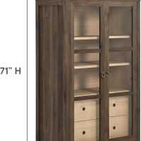Modway Nolan Modern Farmhouse 71 Inch Tall Arched Storage Display Cabinet in Walnut Hickory Wood Grain - 4-Tier Bookcase with Glass Doors and Shelves - Arch Accent Cabinet for Living Room - Image 2