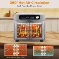 Romswi 26QT French Door Air Fryer Toaster Oven Combo, 24 Cooking Functions and Digital Controls, Fits 12" Pizza, 6 Slices of Toast, Rotisserie 6lb Chicken, 6 Accessories Included - Image 4