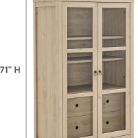 Modway Nolan Modern Farmhouse 71 Inch Tall Arched Storage Display Cabinet in Light Oak Wood Grain - 4-Tier Bookcase with Glass Doors and Shelves - Arch Accent Cabinet for Living Room - Image 3