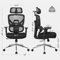 VECELO High Back Ergonomic Office Chair, Big and Tall Mesh Desk Chair with Wheels, Tilt Function, 3D Armrests & Headrest, Lumbar Support, Swivel Rolling Computer Chair for Task, Home Office, Black - Image 3