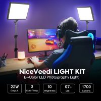 2-Pack Photography Lighting Kit, NiceVeedi 22W LED Video Light Kit, 2900-7000K Dimmable Studio Light with Tripod Stand, 73" Stream Light for Video Recording - Image 2