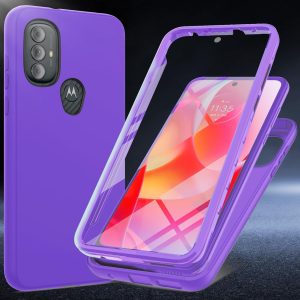 for Moto G Play 2023 | Moto G Pure | Moto G Power 2022 Case: Shockproof Silicone Protective Phone Case with Built-in Screen Protector - Slim Dual Layer Rugged Drop Proof TPU Protection Cover,Purple