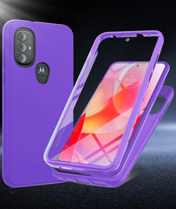 for Moto G Play 2023 | Moto G Pure | Moto G Power 2022 Case: Shockproof Silicone Protective Phone Case with Built-in Screen Protector - Slim Dual Layer Rugged Drop Proof TPU Protection Cover,Purple