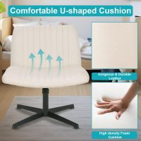 BestOffice Criss Cross Chair Comfy Armless Cross Legged Office Chair No Wheels Desk Chair Wide Adjustable Swivel Computer Task Vanity Chair for Reading, Computer Gaming, Home Office, Vanity (Beige) - Image 6