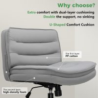 GTRACING Criss Cross Legged Office Chair with Wheels, Extra Wide Armless Comfy Desk Chair for Home Bedroom, 2 Layer Cushion Large Seat & Back Support X-Legged Chair, Gray PU Leather Adjustable Height - Image 3
