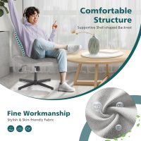 OLIXIS Criss Cross Chair,Comfy Cross Legged Office Desk Chair No Wheels,Modern Fabric Swivel Adjustable Height Mid Back Wide Seat for Home Office Computer Makeup Vanity Task(Gray) - Image 4