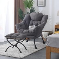 Welnow Lazy Chair with Ottoman, Modern Lounge Accent Chair with Armrests and a Side Pocket, Leisure Sofa Armchair, Reading Armchair with Footrest for Small Space, Dark Grey - Image 4