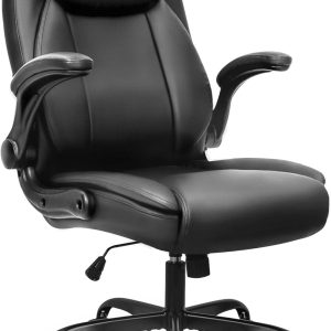 NEO CHAIR Ergonomic Office Desk Gaming Computer Chair Executive High Back Support Flip-up Arms Adjustable Height Swivel Rolling Wheels Comfy PU Leather for Home (Black)