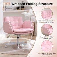 Criss Cross Office Chair with Wheels and Arms, Pink Vanity Chair with Back, Comfy Swivel Cross Legged Office Chairs for Ultimate Comfort and Support, Unique Multifunctional Stylish Arms - Image 5